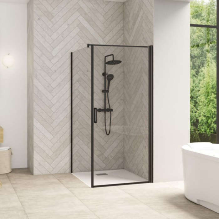 Paroi de douche 80 cm KINEDO Smart Design profilé noir verre transparent