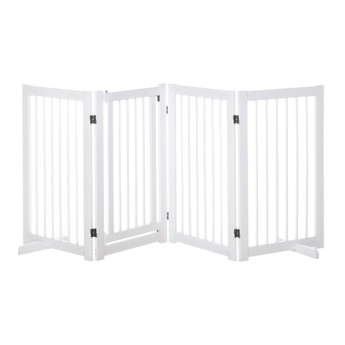 Barrera para Perros Plegable Valla para Mascotas de 4 Paneles con Puerta Pequeña Barrera de Seguridad para Escalera Pasillo 220x36x91 cm Blanco