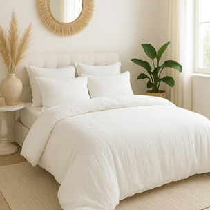 Parure housse de couette unie gaze de microfibre - maya - blanc pur