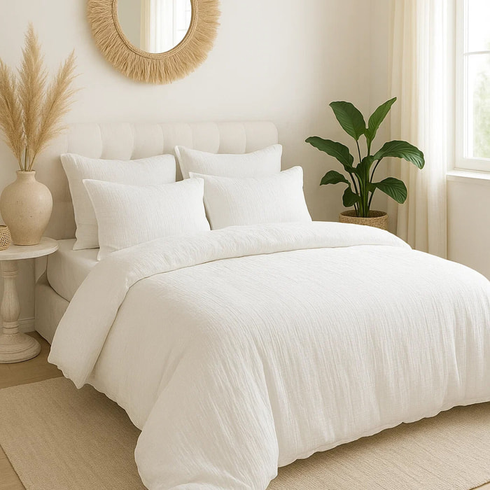 Parure housse de couette unie gaze de microfibre - maya - blanc pur