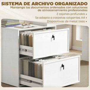 Escritorio Reversible en Forma de L, Mesa de Escritorio con 2 Cajones Archivadores, Diseño Moderno para Espacios Pequeños, Oficina en Casa, Blanco