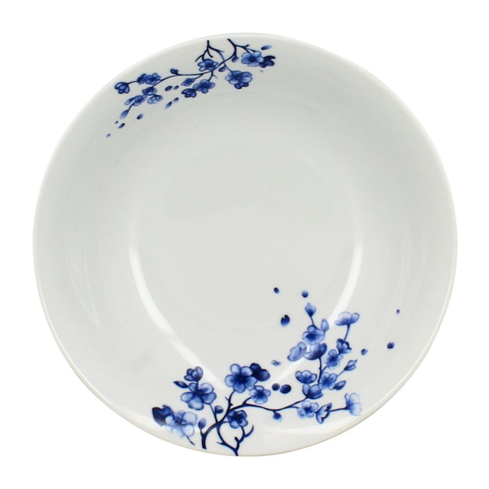 Lot de 6 assiettes creuses en porcelaine blanc et bleu 21cm CENTAUREE
