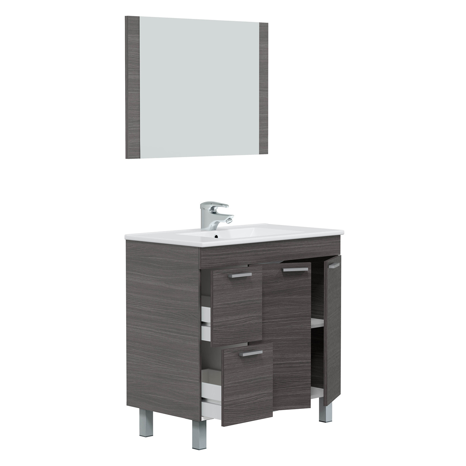 Mueble baño adam 2p2c 80cm gris ceniza con espejo, sin lavabo