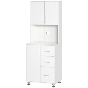 Armoire de cuisine multi-rangement 2 + 1 porte 3 tiroirs + grand plateau blanc