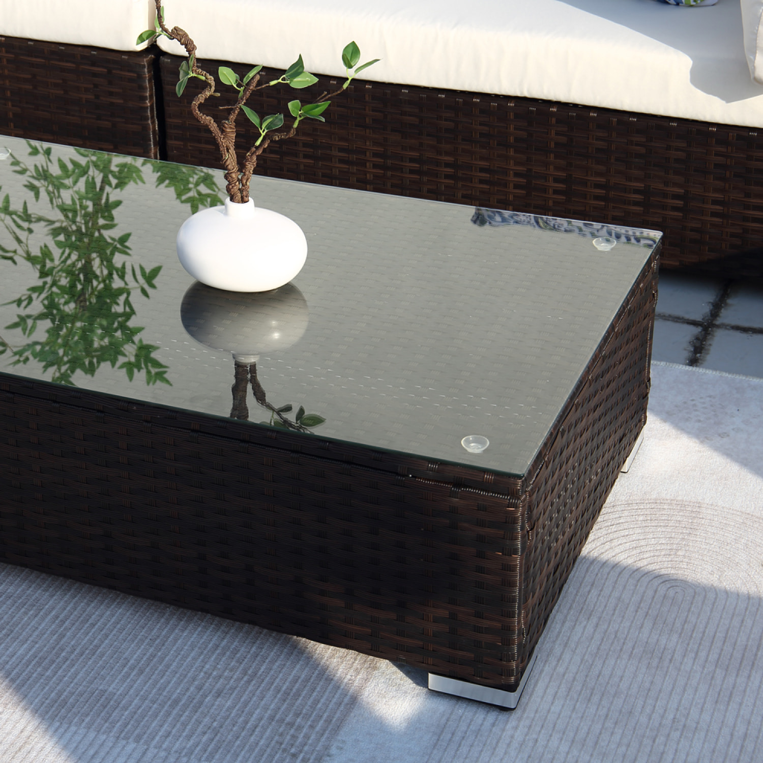 SANSA - Salon de jardin modulable 13/14 places en résine tressée noir et blanc