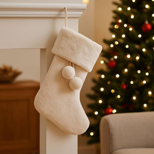 calcetín navideño blanco de piel sintética de 45cm para decoración de chimenea o arbol de navidad