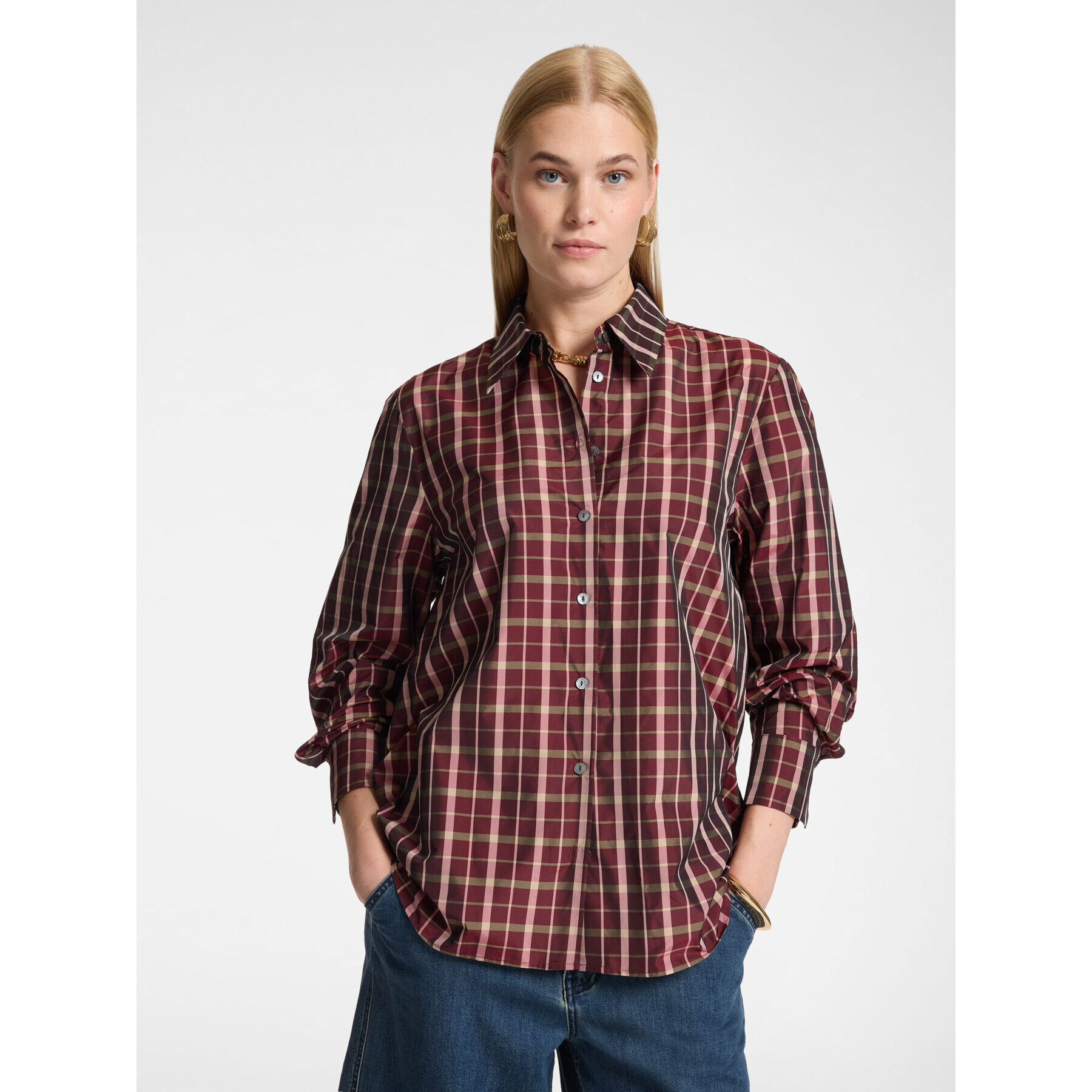 Elena Mirò - Camisa en tafetán de cuadros - Burgundy
