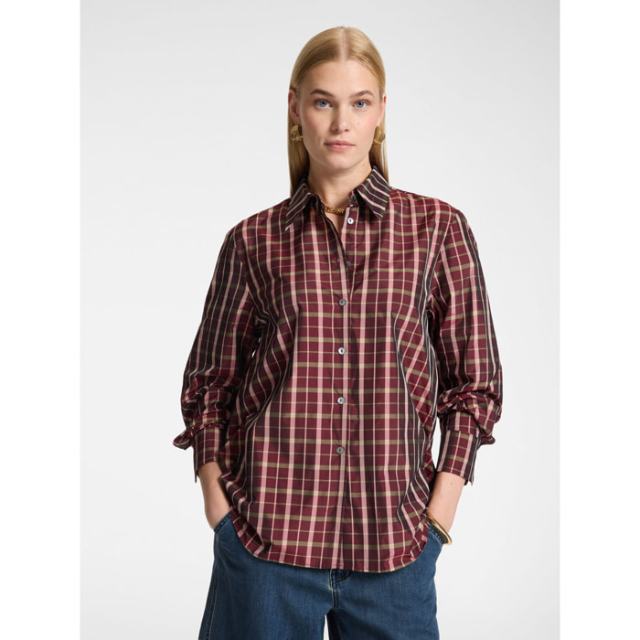 Elena Mirò - Camisa en tafetán de cuadros - Burgundy