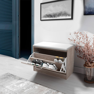 Panca Scarpiera Da Ingresso Salvaspazio Cuscino Anta Ribalta Seduta Imbottita In Ecopelle Soggiorno Casa Camera Ufficio 60 x 30 x 48 Cm Rovere