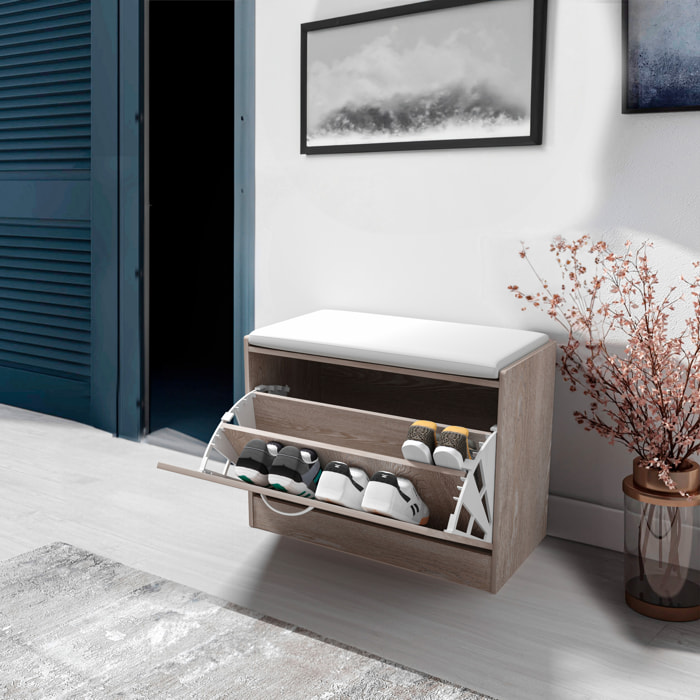 Panca Scarpiera Da Ingresso Salvaspazio Cuscino Anta Ribalta Seduta Imbottita In Ecopelle Soggiorno Casa Camera Ufficio 60 x 30 x 48 Cm Rovere