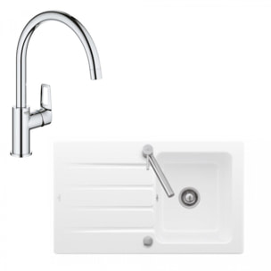 Evier 86 x 51 cm Architectura 50 Blanc + Robinet cuisine GROHE Bauloop