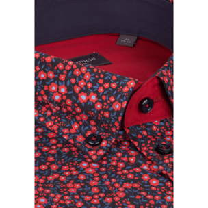 Camicia Uomo 1 Bottoni Button Down Slim Popeline Stampato Rosso/Blu