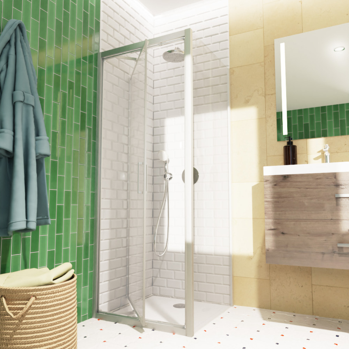 TEX-C ensemble porte compact/paroi 80x80cm anticalcaire avec profilés chrome brillant (SATTEXC80S80)