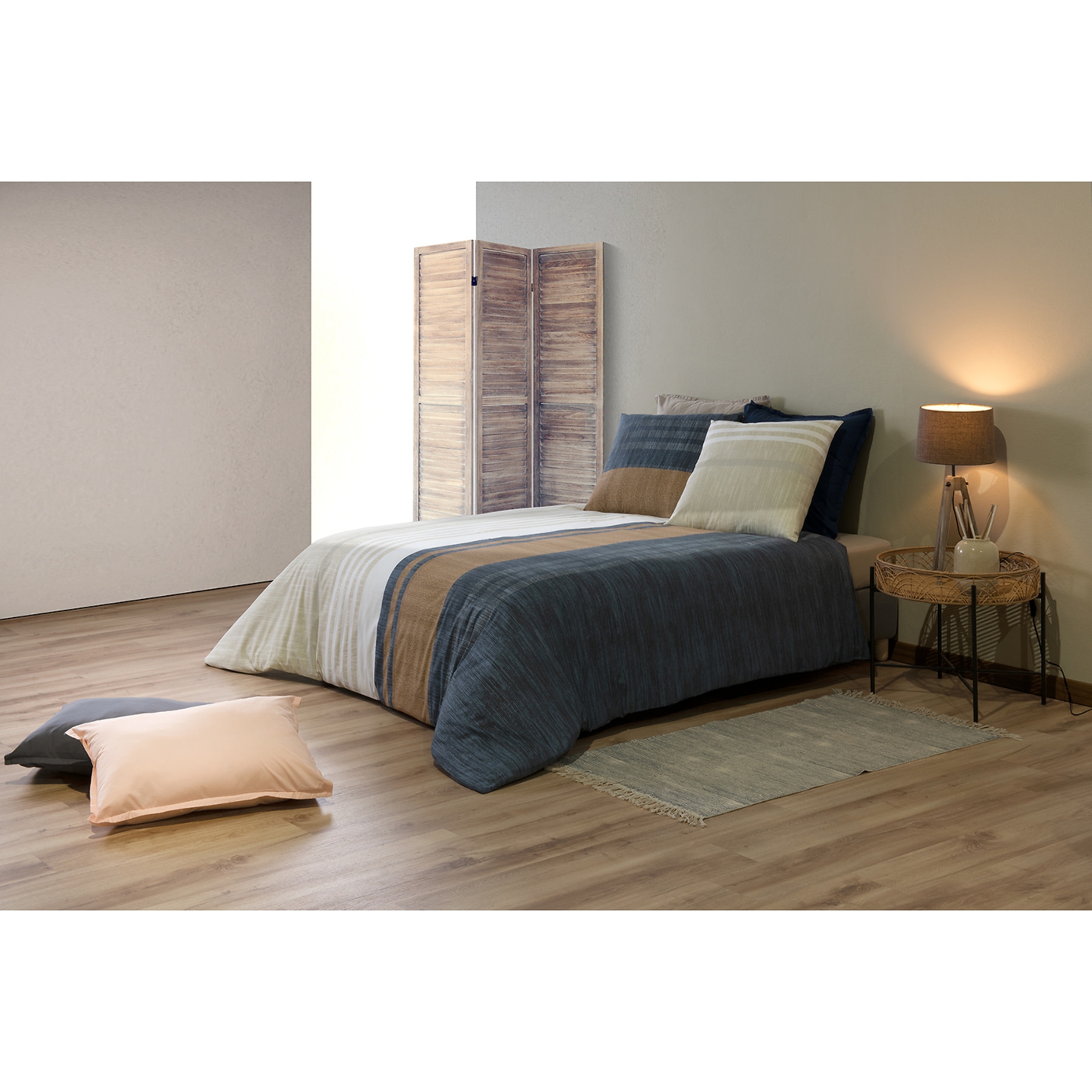 Parure housse de couette en coton beige