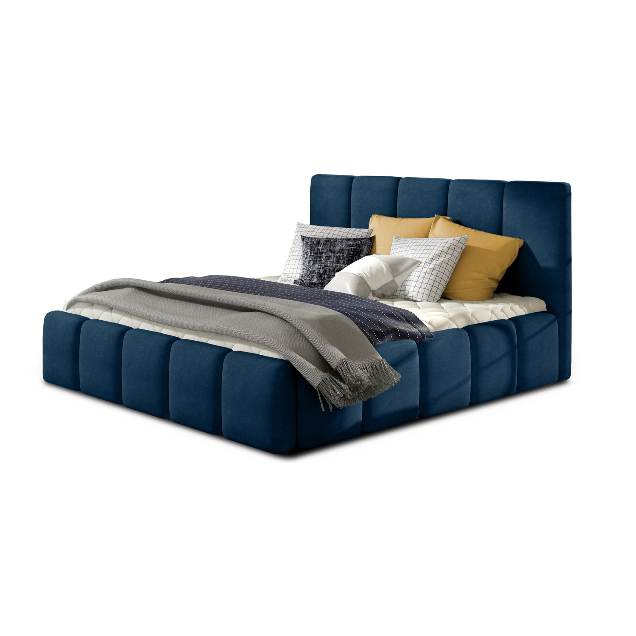 Lucea - lit coffre - 140x200 - sommier inclus - en velours - Bleu nuit