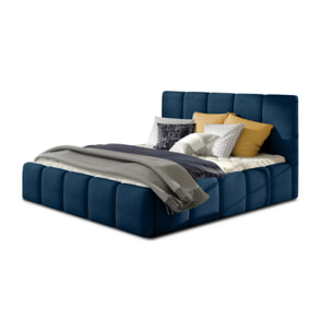 Lucea - lit coffre - 140x200 - sommier inclus - en velours - Bleu nuit