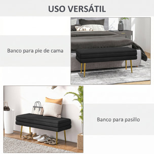 Puff Almacenaje 39L, Banco Almacenaje con Tapa Abatible y Patas de Acero, Tapizado en Terciopelo, Pie de Cama, para Dormitorio, Salón, Entrada, Carga 120 kg, 100x37,5x42 cm, Negro