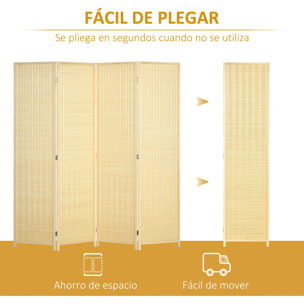 Biombo de 4 Paneles Plegable 180x180 cm Separador de Ambientes Divisor de Habitación Tejido a Mano de Bambú e Hilo de Algodón Decoración Elegante para Salón Natural