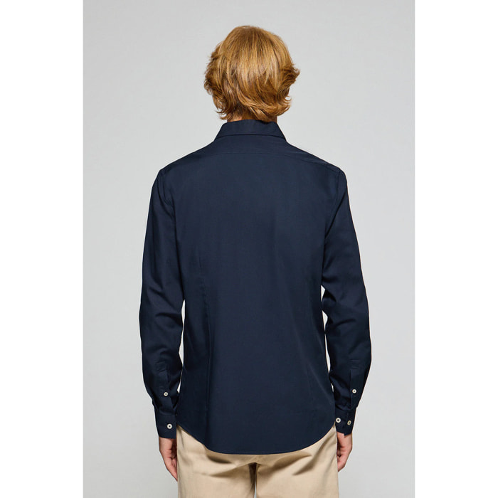 Camicia slim popeline blu marino con logo Polo Club ricamato
