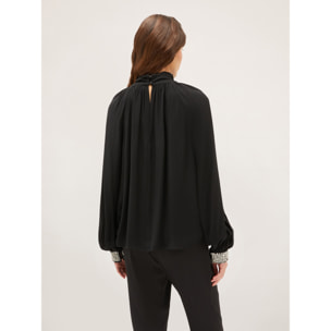 Motivi - Blusa fluida con polsini ricamati con pietre - Nero