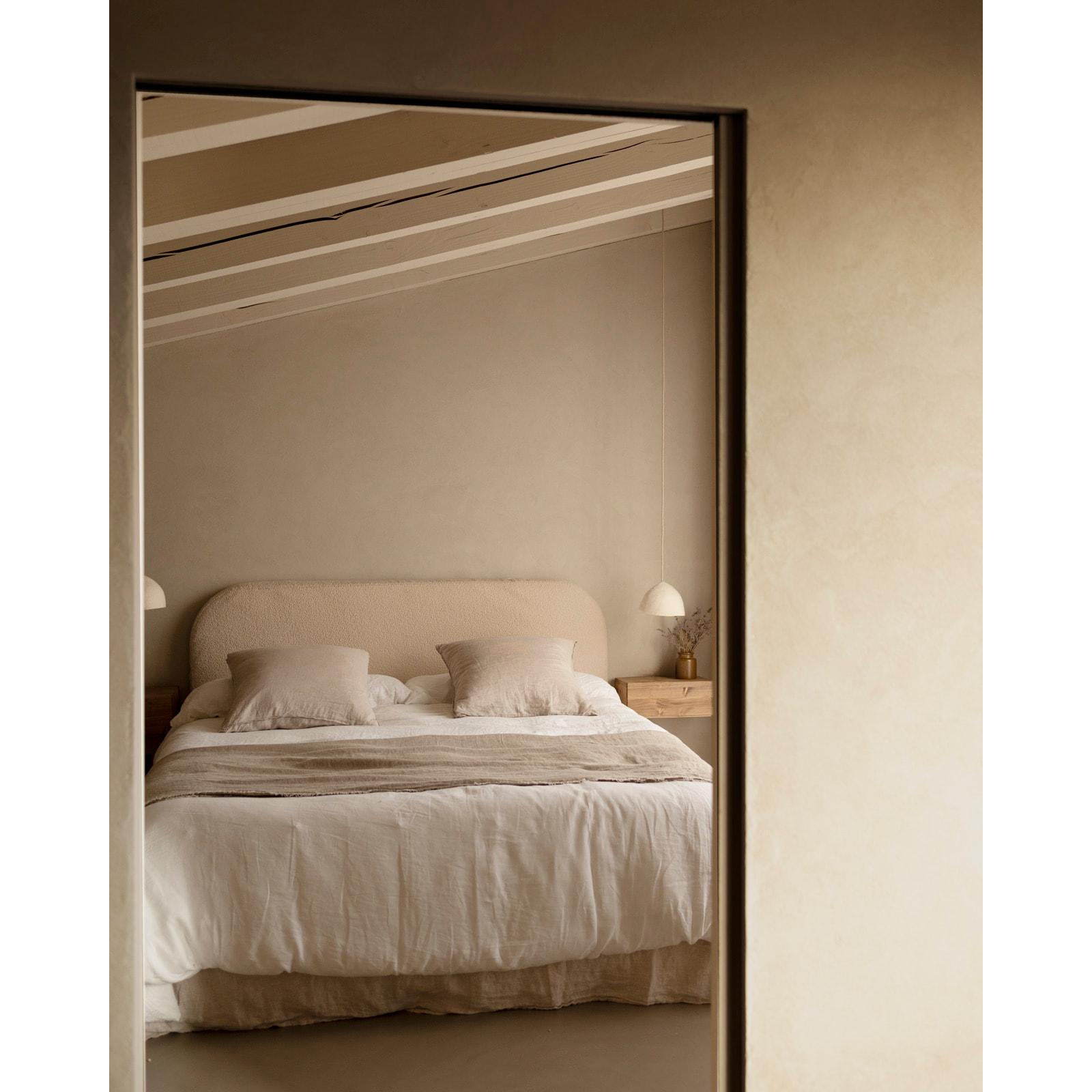 Tête de lit déhoussable en bouclé beige en différentes tailles