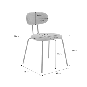 2 chaises décor bois courbé teinté chêne et tissu déperlant blanc. pieds métal chromé - L 45 x P 55 x H 80cm - Erin