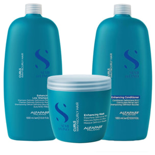 ALFAPARF MILANO Kit Semi Di Lino Curls Enhacing Shampoo 1000ml + Mask 500ml + Conditioner 1000ml