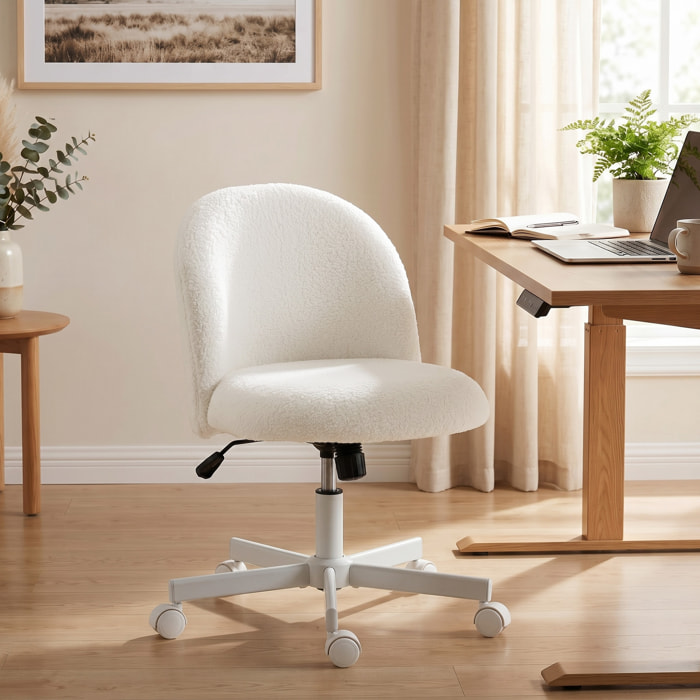 Chaise de bureau design bouclette crème métal blanc