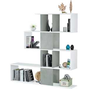 Libreria Elche Design Zig Zag Scaffale Mensola Moderna Mobile per Libri con Ripiani per Soggiorno Salotto 145 x 145 x 29 cm Bianco e Grigio Cemento