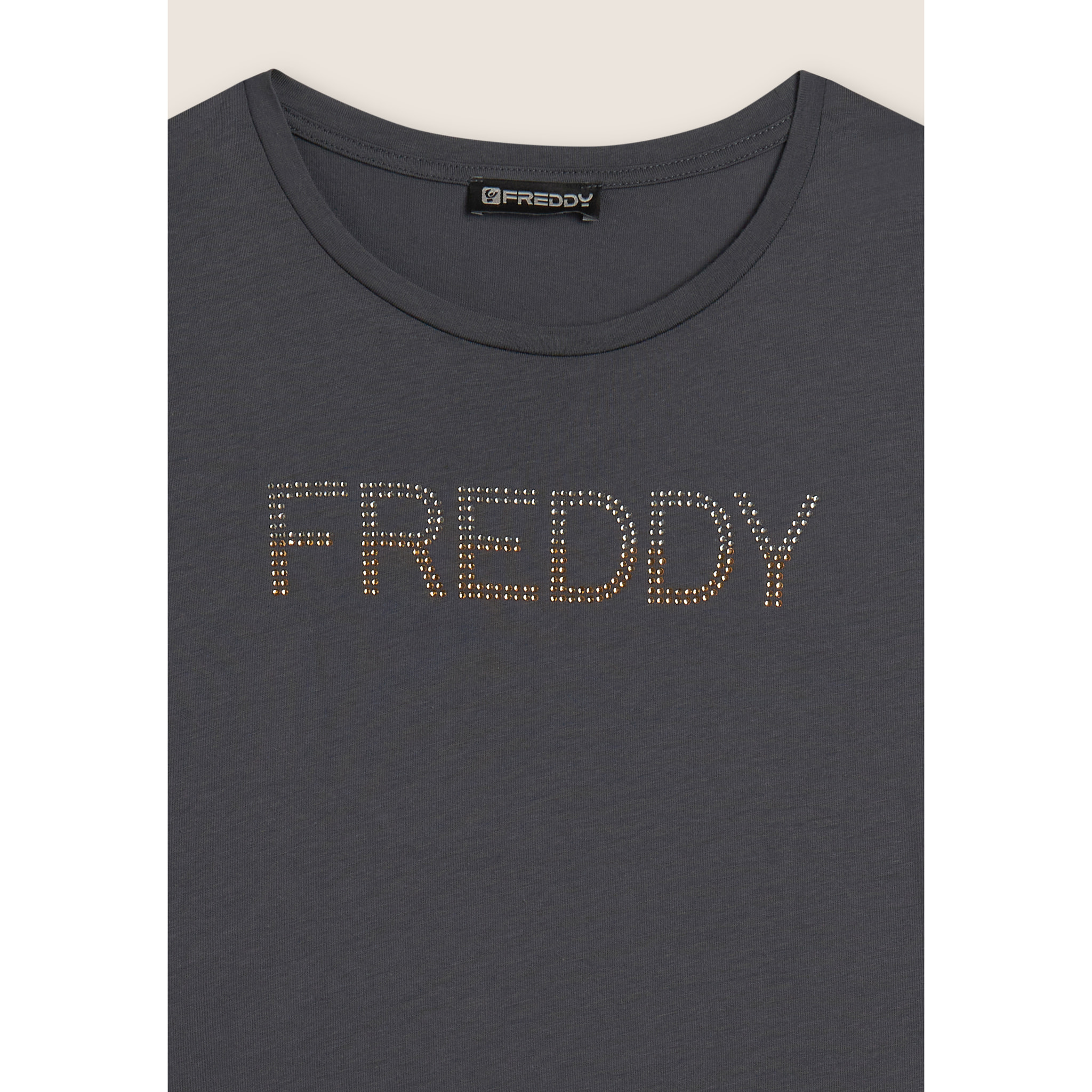 T-shirt donna con logo in strass bicolori