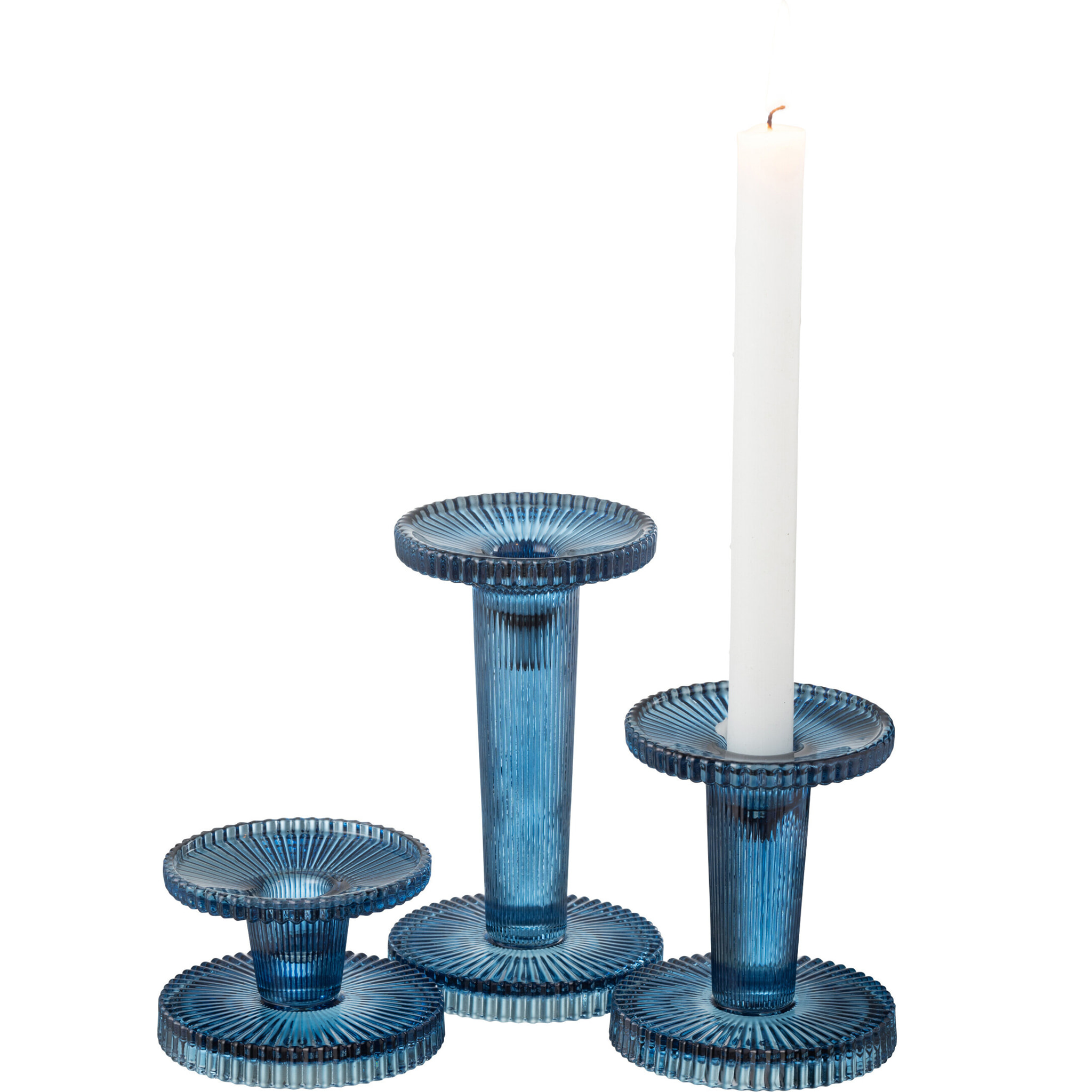 J-Line bougeoir Nelly - verre - bleu - 3 pcs