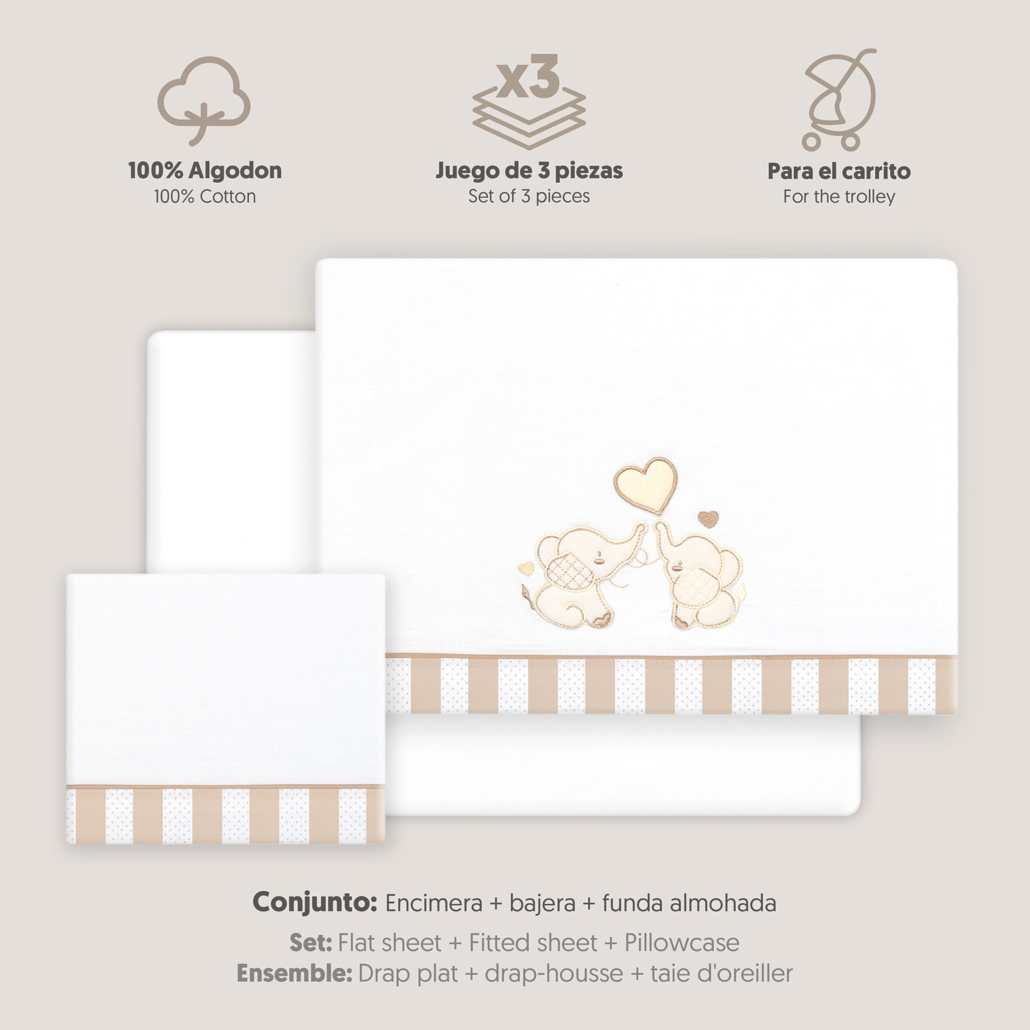 Triptico Coche Parejita Elefante Bco/Beig