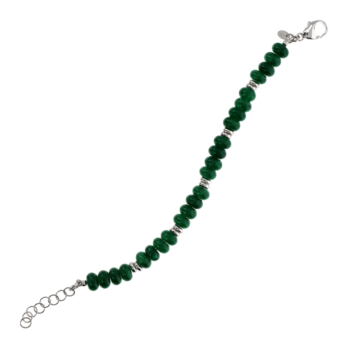 Bracciale di Rondelle Argentate e in Pietra Naturale Quarzite Verde in Argento 925 placcato Rodio