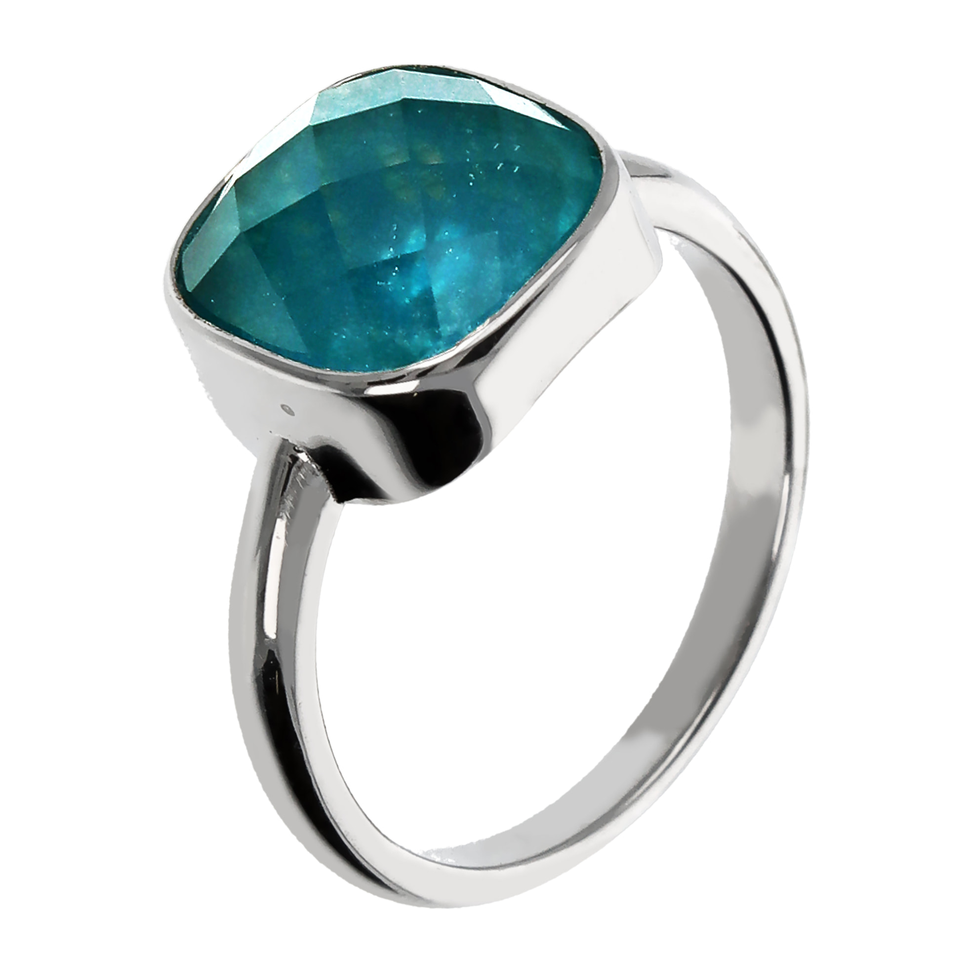 Anello Cocktail Quadrato con Pietra Naturale Quarzite Blu in Argento 925 placcato Rodio