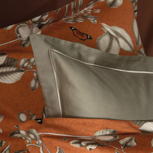 Taie d'oreiller satin de coton imprimé orange Fleurs d'oranger rouille