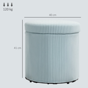 Puff Almacenaje Baúl de Almacenaje Redondo Tapizado en Pana Asiento Acolchado Tapa Extraíble para Pasillo Dormitorio Salón Ø40x41 cm Azul Claro