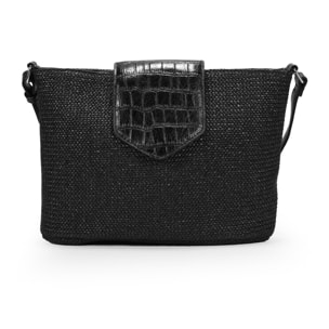 Bolso bandolera negro en rafia con solapa
