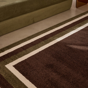 SANTAL - Tapis de salon marron à motif cadre rétro