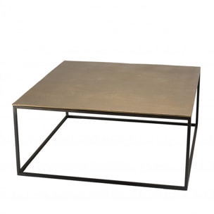 JONAS - Table basse carrée 90x90cm aluminium doré et noir pieds métal