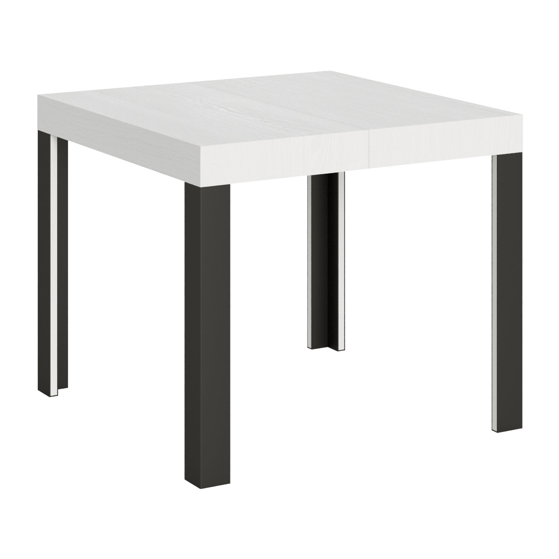 Table Linea Extensible Dessus Frêne Blanc 90x90 Allongée 246 cadre Anthracite