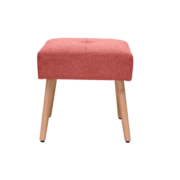 Tabouret bas en tissu effet velours texturé terracotta et bois clair massif H46 cm GUESTA