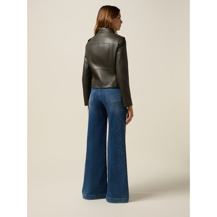 Oltre - Giubbotto chiodo con zip - Verde militare