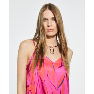 Abito in Raso con Spalline Stampato