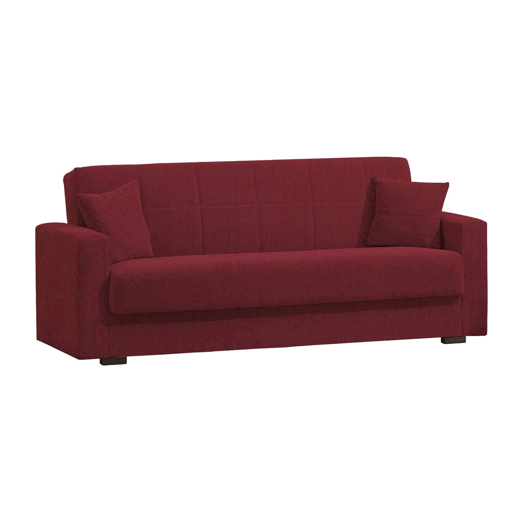 Divano letto Pinto, Divano letto contenitore lineare a 3 posti, Sofà da soggiorno in tessuto imbottito con apertura click-clack, Cm 212x80h87, Rosso