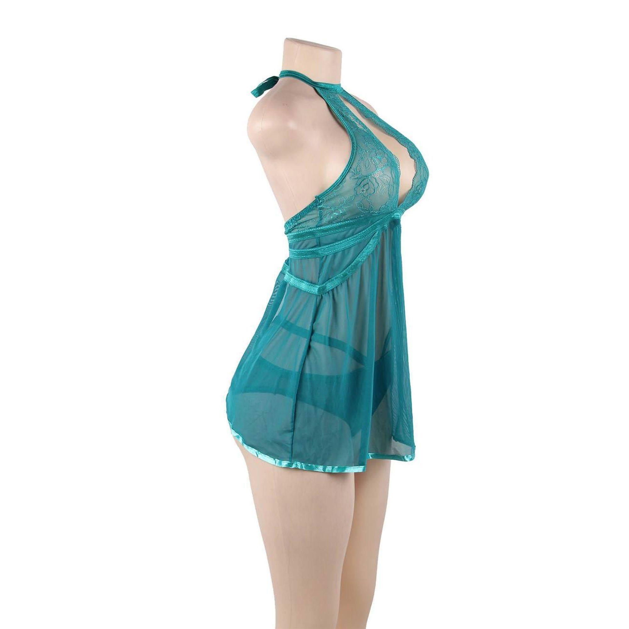 Babydoll verde sin espalda y braga