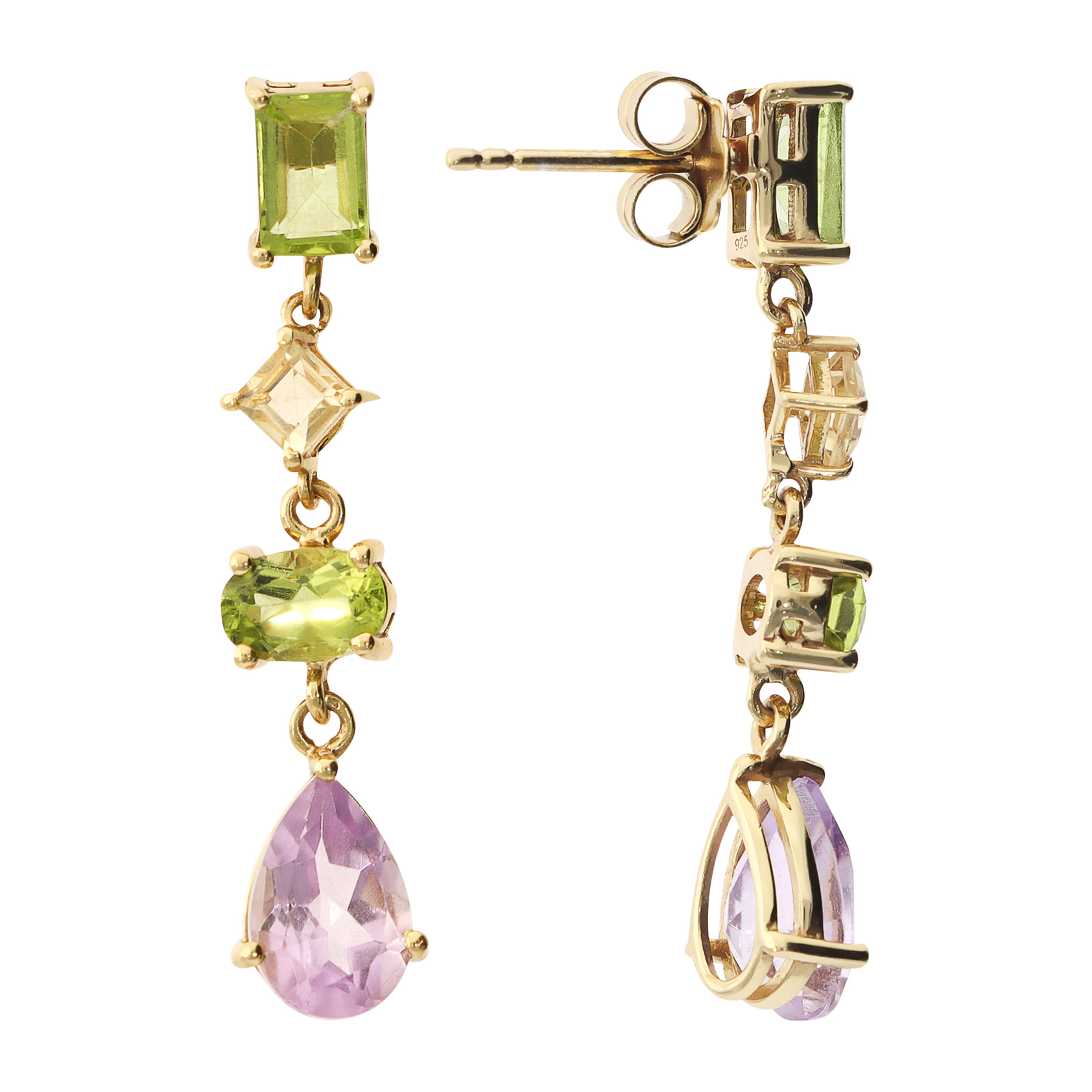 Orecchini Pendenti in Argento 925 placcato Oro Giallo 18Kt con Pietre Naturali Sfaccettate