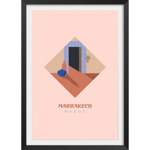 Affiche illustration graphique marrakech maroc Affiche + cadre en bois - Noir