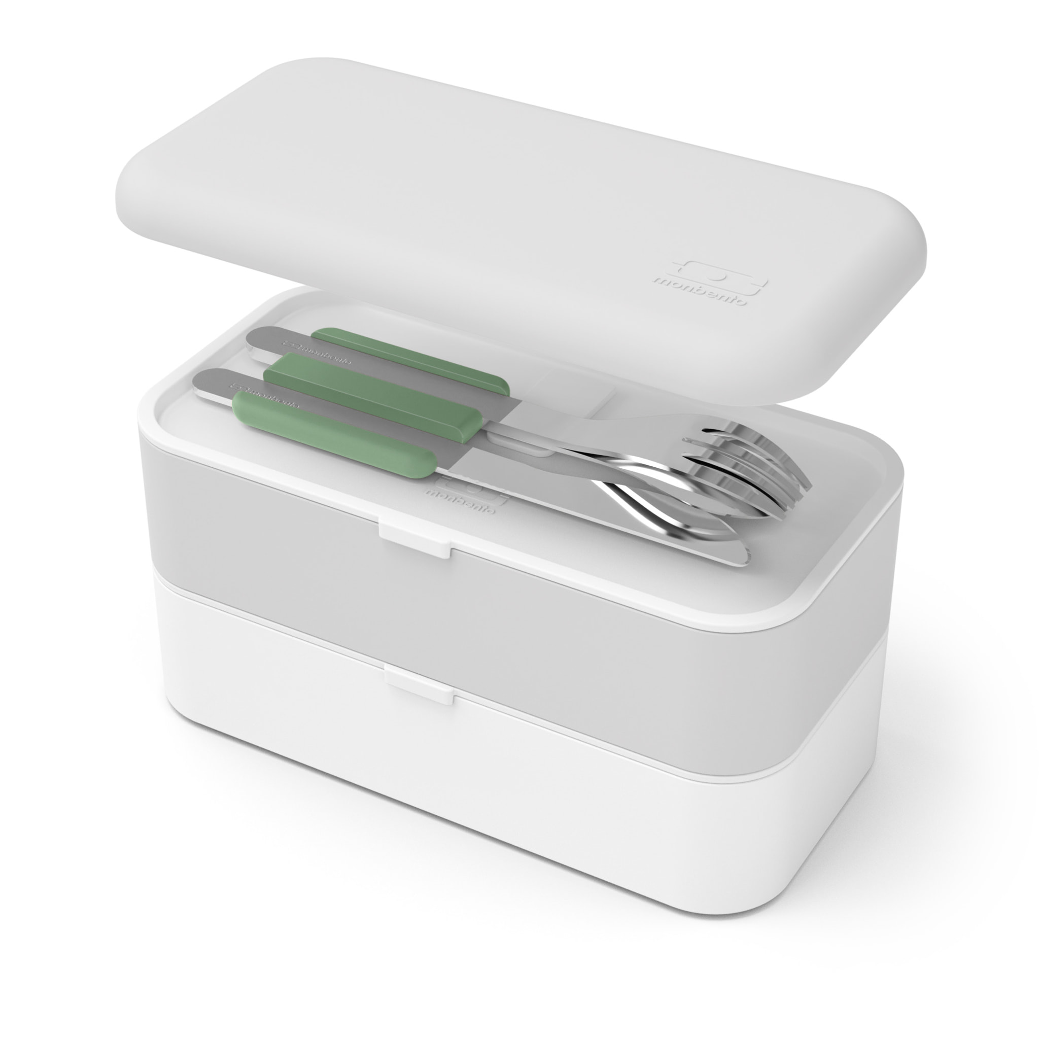 Set repas lunch box 2 étags 1L vert Leaves + accessoires