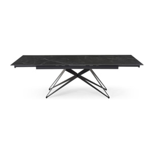 Table extensible céramique noir marbré 180/260cm - 8 piètements - UNIK