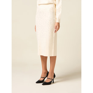 Oltre - Gonna in maglia con cristalli - Bianco